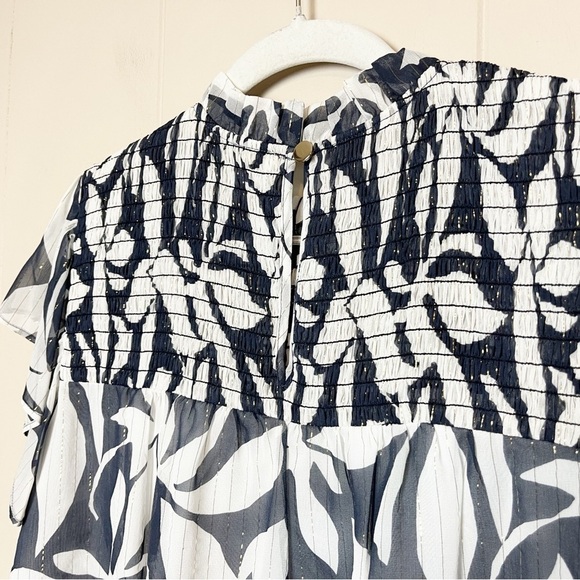 Marie Oliver Silk Sami Blouse Medium top tropical floral metallic shimmer flowy - Picture 7 of 12